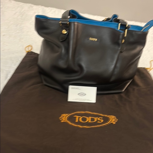 Tod's Vintage Black Leather Tote with Gold Accents Limited Edition Flower Bag - Picture 11 of 14